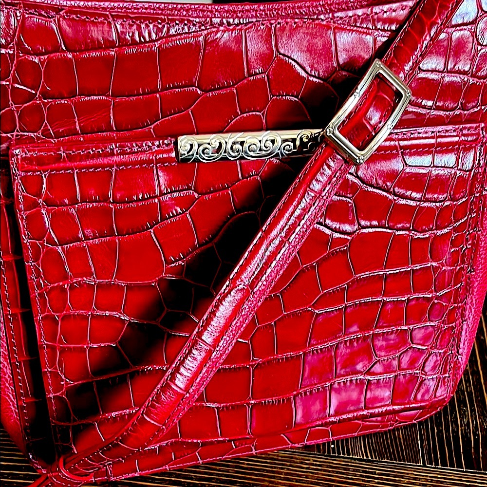 Brighton Red Crocodile Embossed Shoulder Bag with Heart Charm